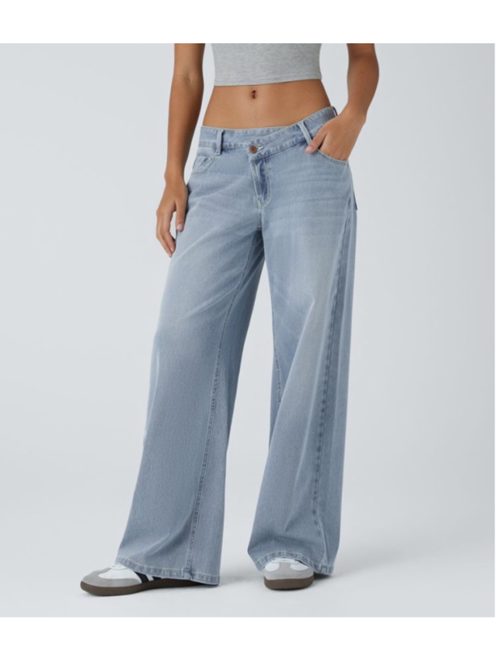 Halara Flex™ Asymmetric Low Rise Wide Leg Light Blue Jeans Size XL